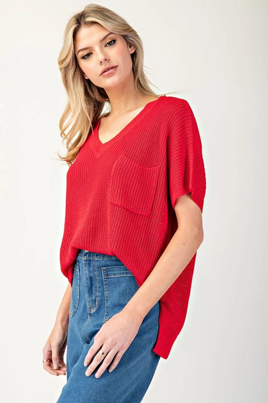 V Neck Top: Red