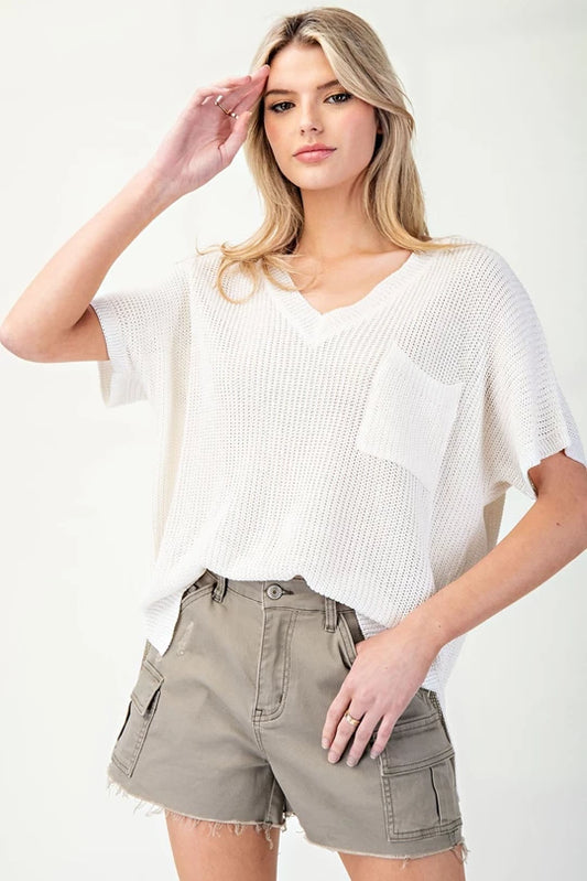 V Neck Top: White