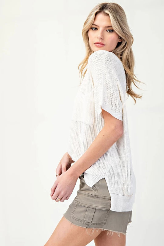 V Neck Top: White