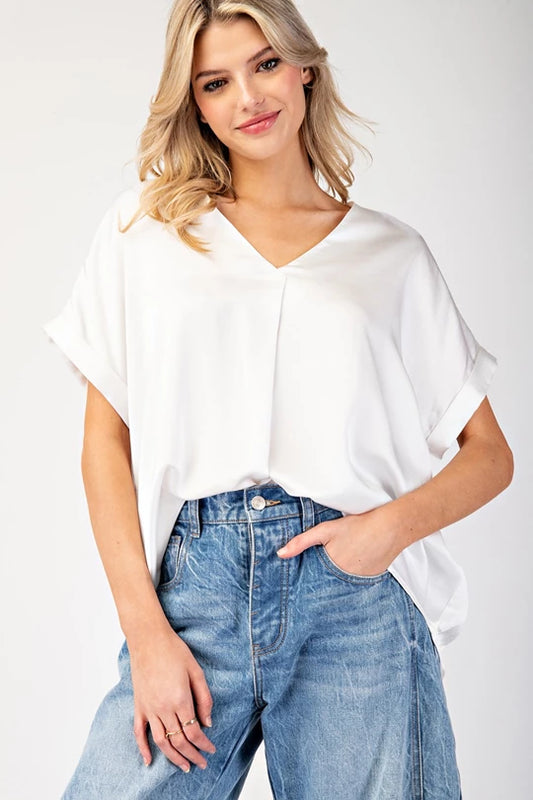 Silky V Neck Top: White