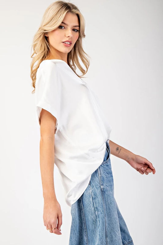 Silky V Neck Top: White