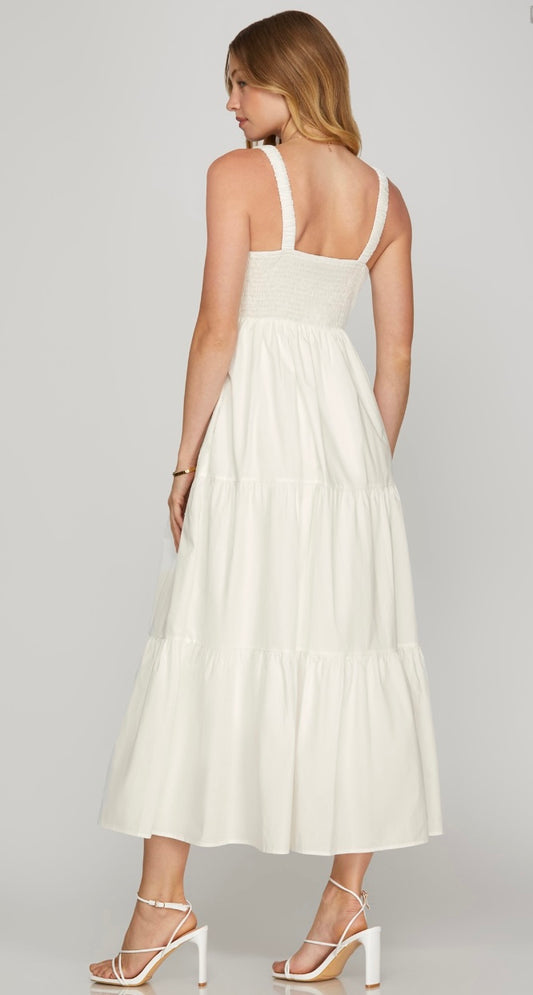 Pintuck Sleeveless V-Neck Maxi: White