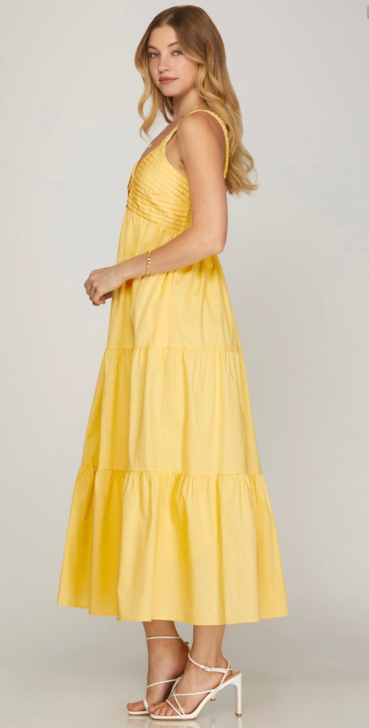 Pintuck Sleeveless V-Neck Maxi: Butter Yellow