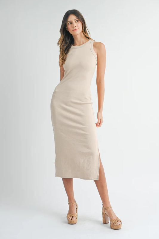 Bodycon RIbbed Dress: Taupe