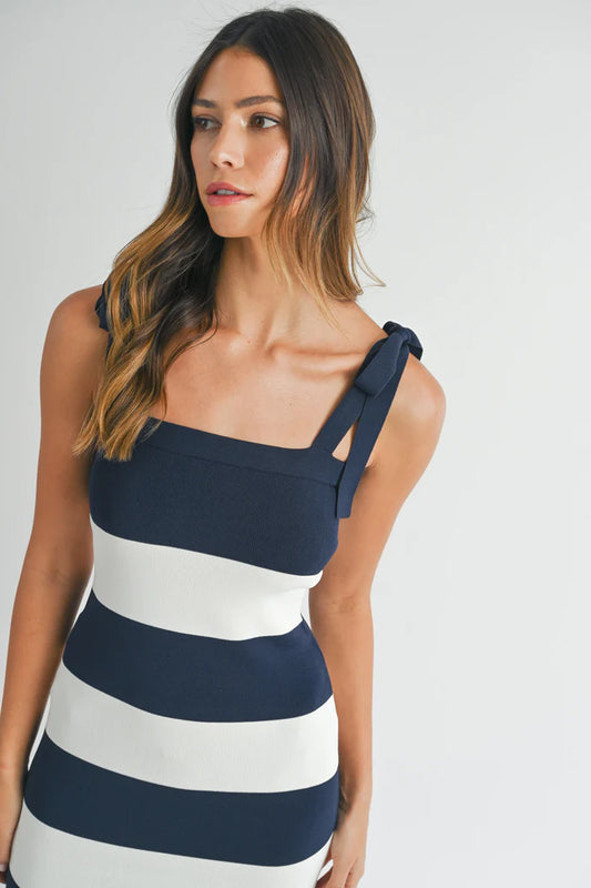 Syrah Bow Stripe Maxi Dress: Navy/White