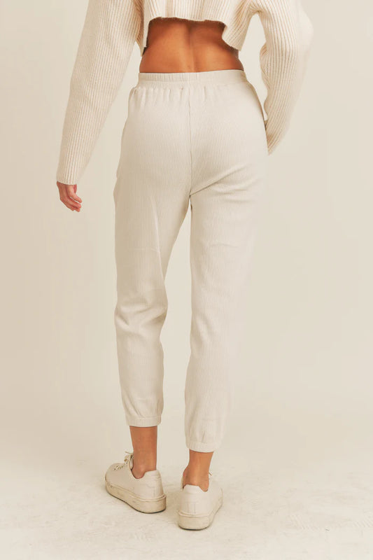 Ribbed Knit Jogger: Taupe