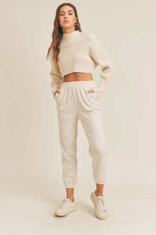 Ribbed Knit Jogger: Taupe