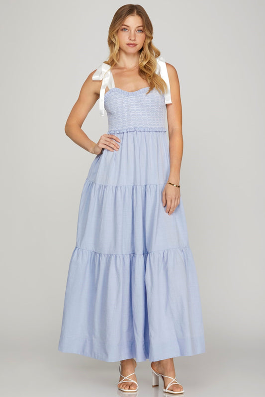 Satin Tie Top Maxi: Chambray