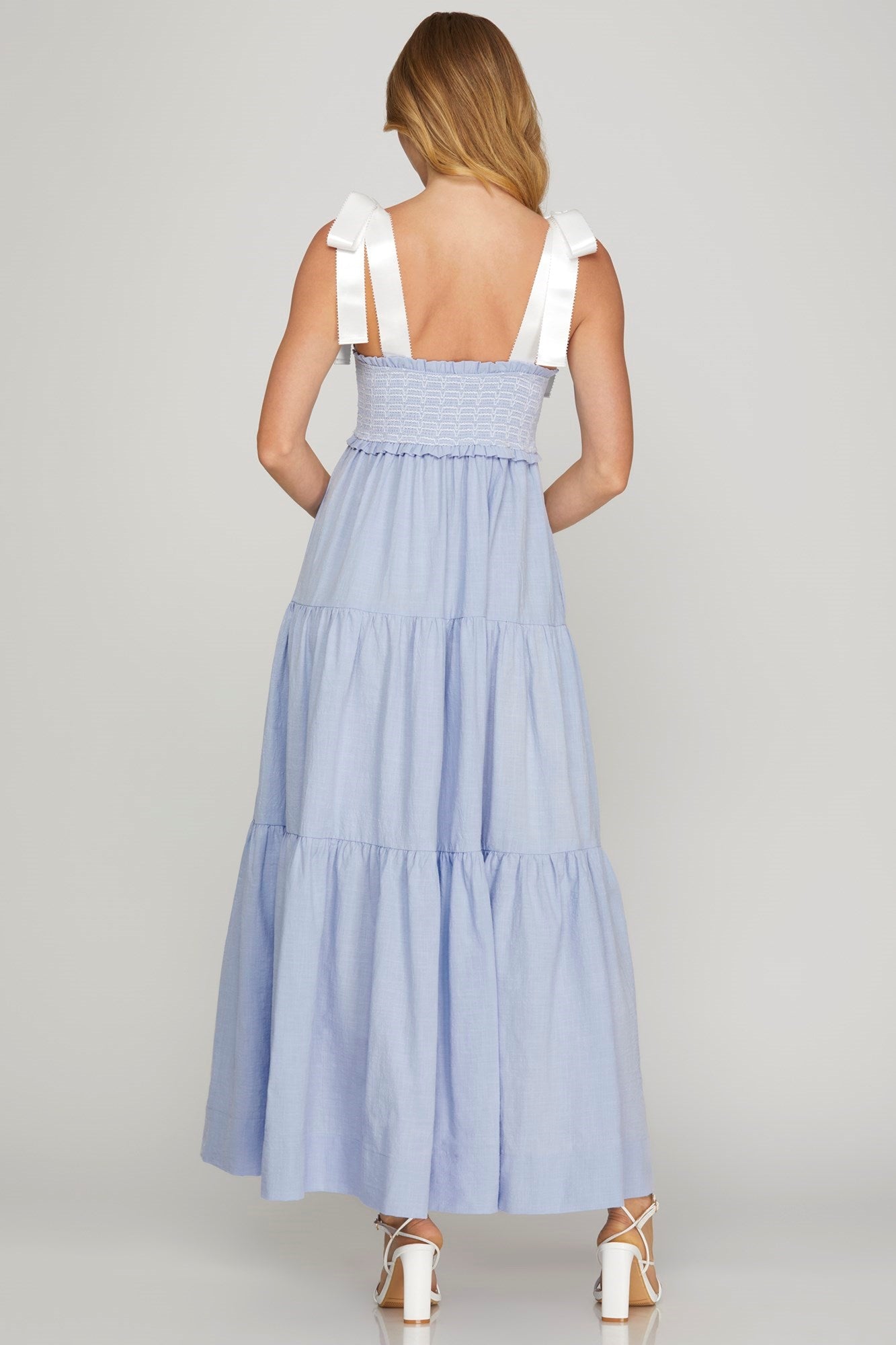 Satin Tie Top Maxi: Chambray
