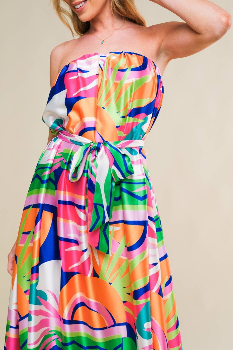 Printed woven midi dress : Navy & Pink