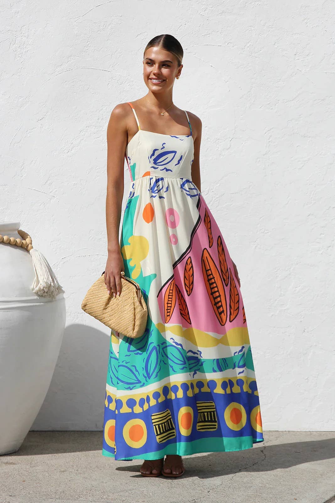 Women's Summer Boho printed sling resort dress