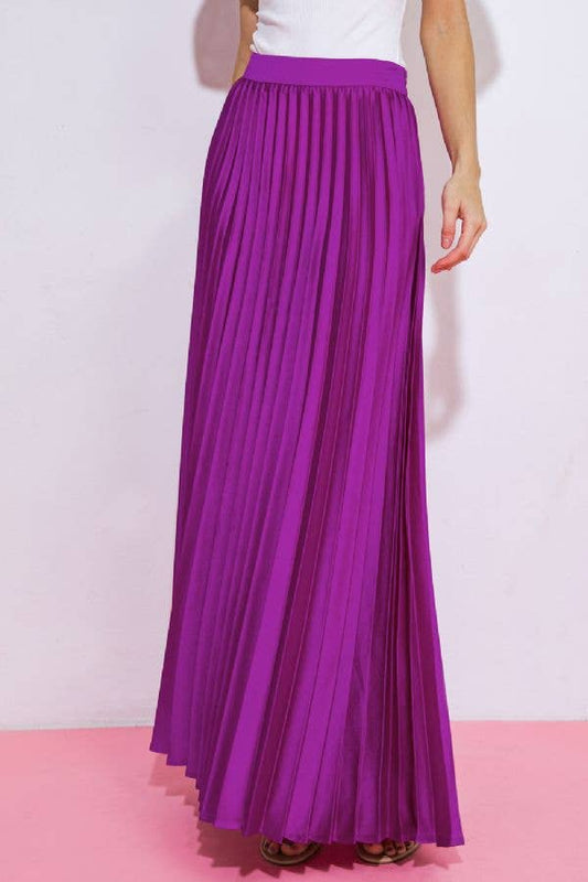A solid satin fully pleated maxi skirt -IK7468: MAGENTA / S