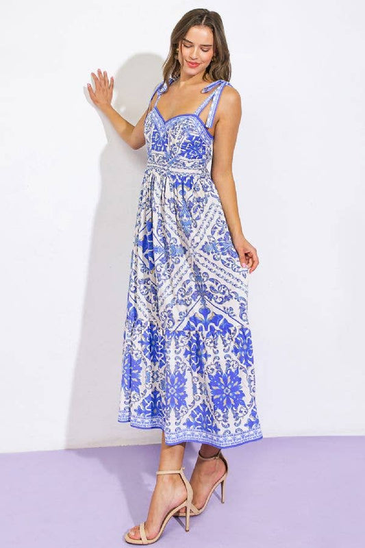 A printed woven midi dress - ID20742: IVORY BLUE / Contemporary / M