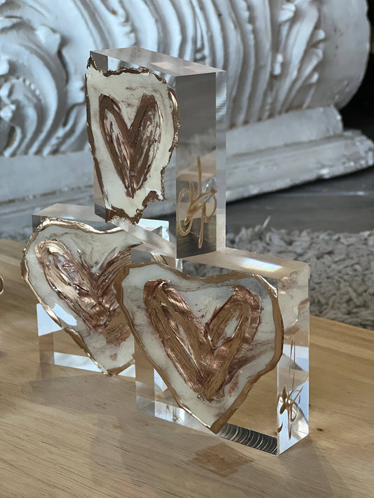 Gilded Heart Lucite Block