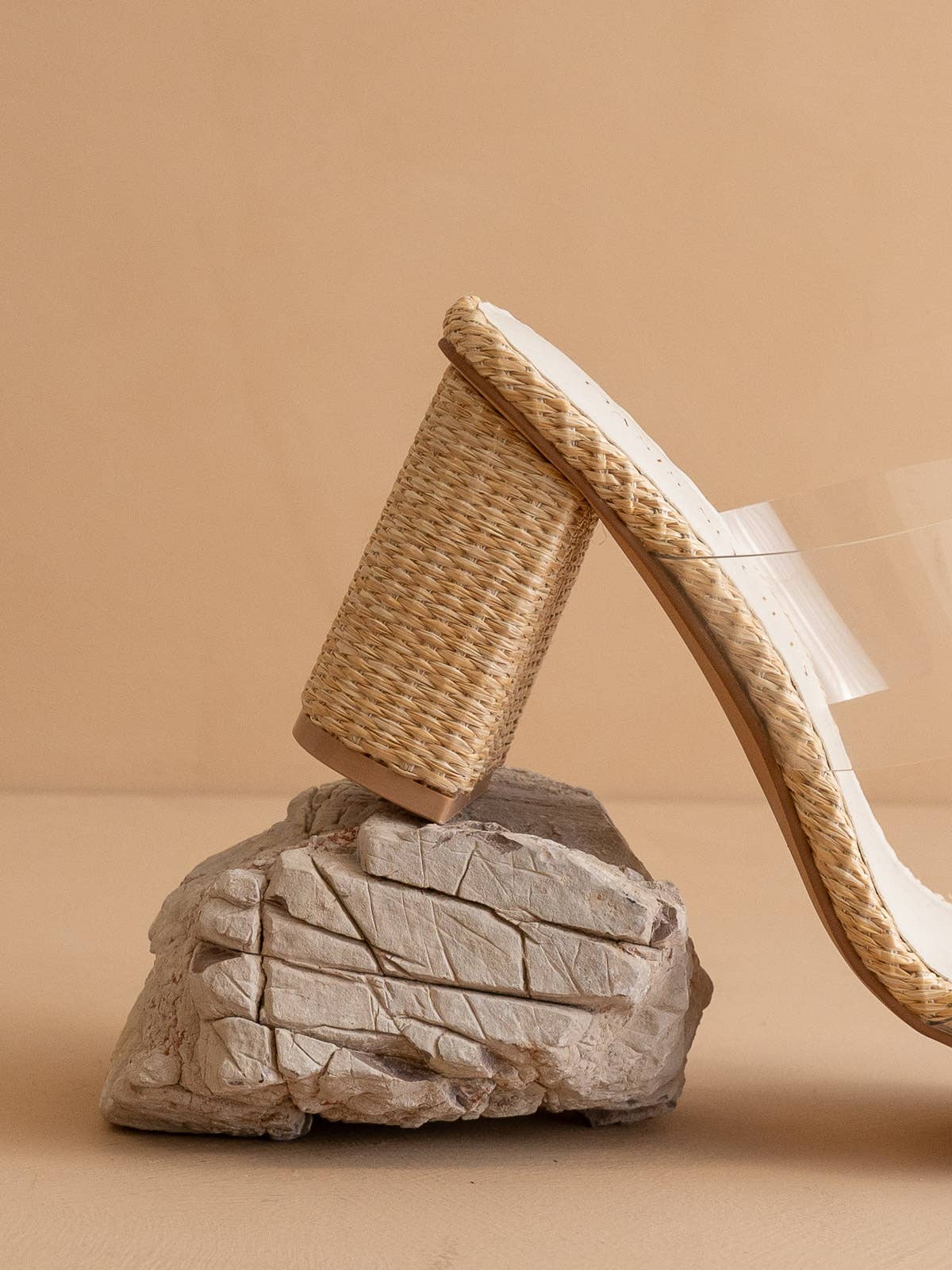The Francee Transparent Double Strap Raffia Heel: NATURAL