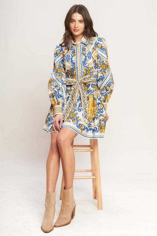 A printed woven mini dress - ID23279: OFF WHITE / Contemporary / S