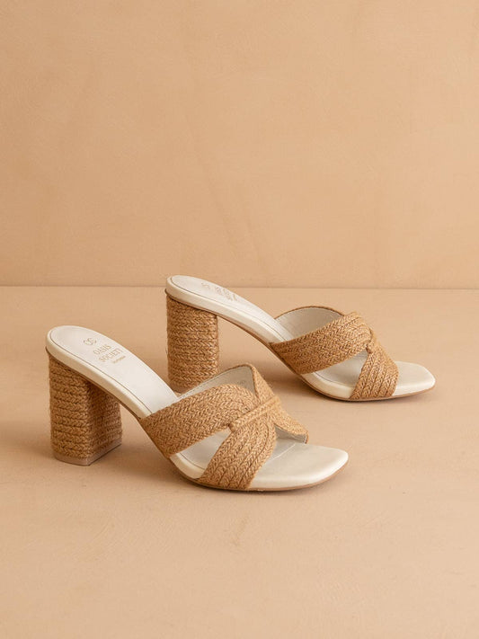 Santiago Raffia Heel: TOFFEE