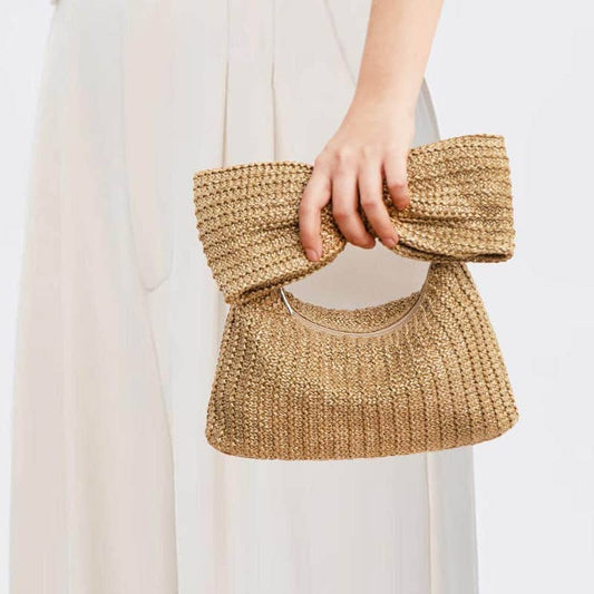 Bow Straw Clutch, Natural