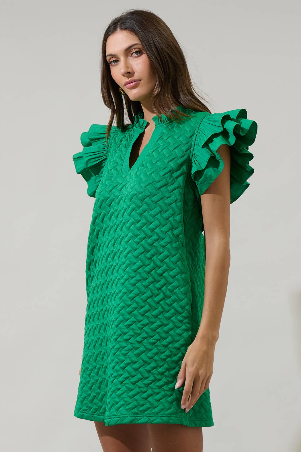 Yulia Quilted Adalee Ruffle Mini Dress: Kelly-Green