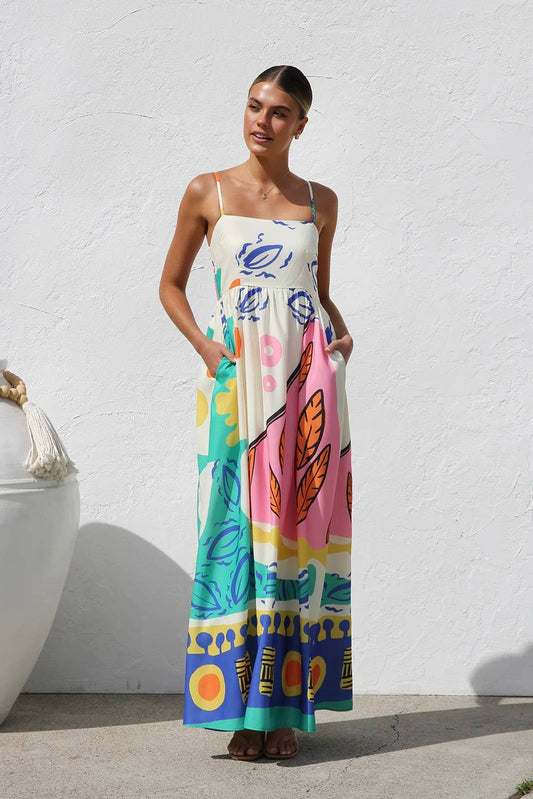 Women's Summer Boho printed sling resort dress