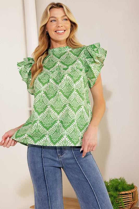 A printed woven top : Green