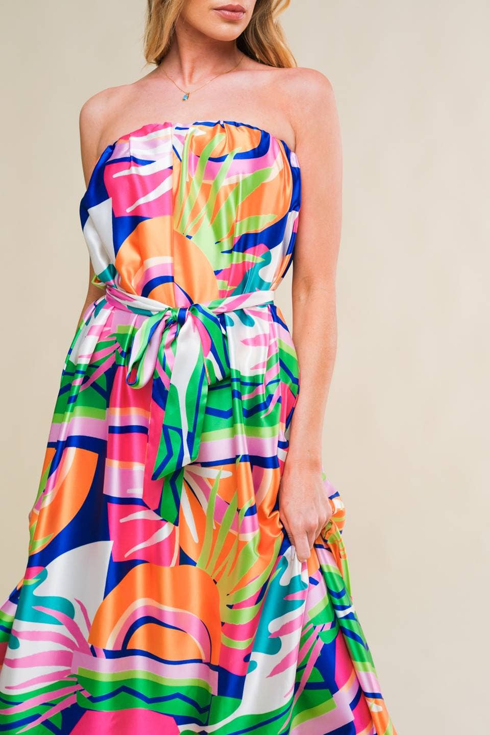 Printed woven midi dress : Navy & Pink