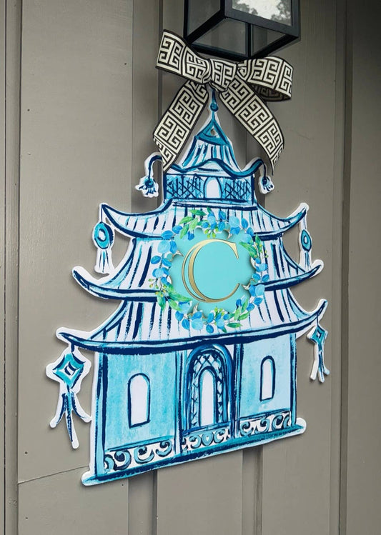 LARGE Designer Blue Pagoda To-Be Personalized Door Hanger