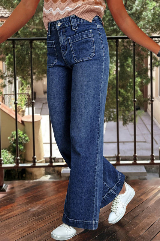 Wide Leg Pocketed High Waist Jeans: Sail Blue