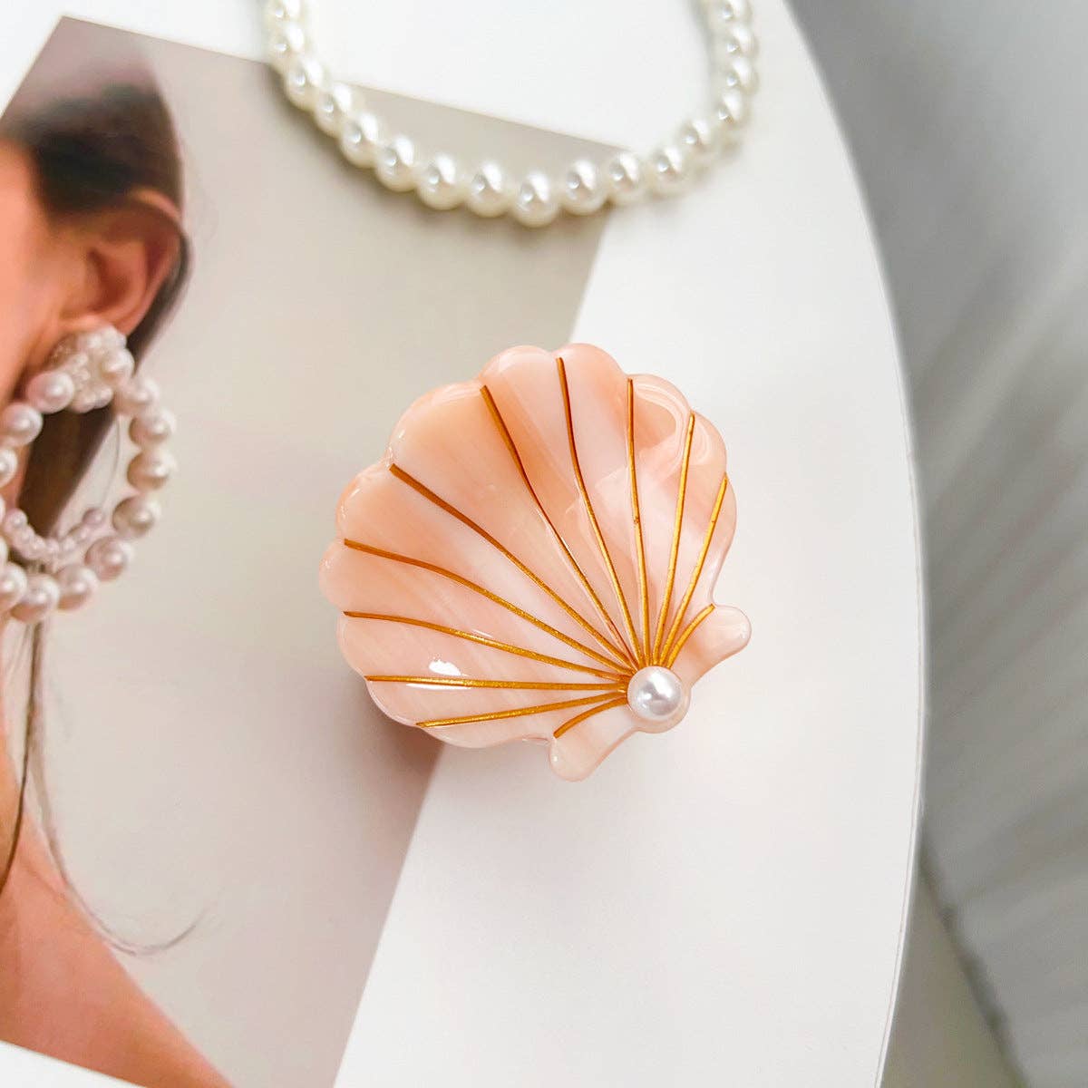 Summer Seaside Pearl Shell Acetate Hair claw clips: Cyan-blue