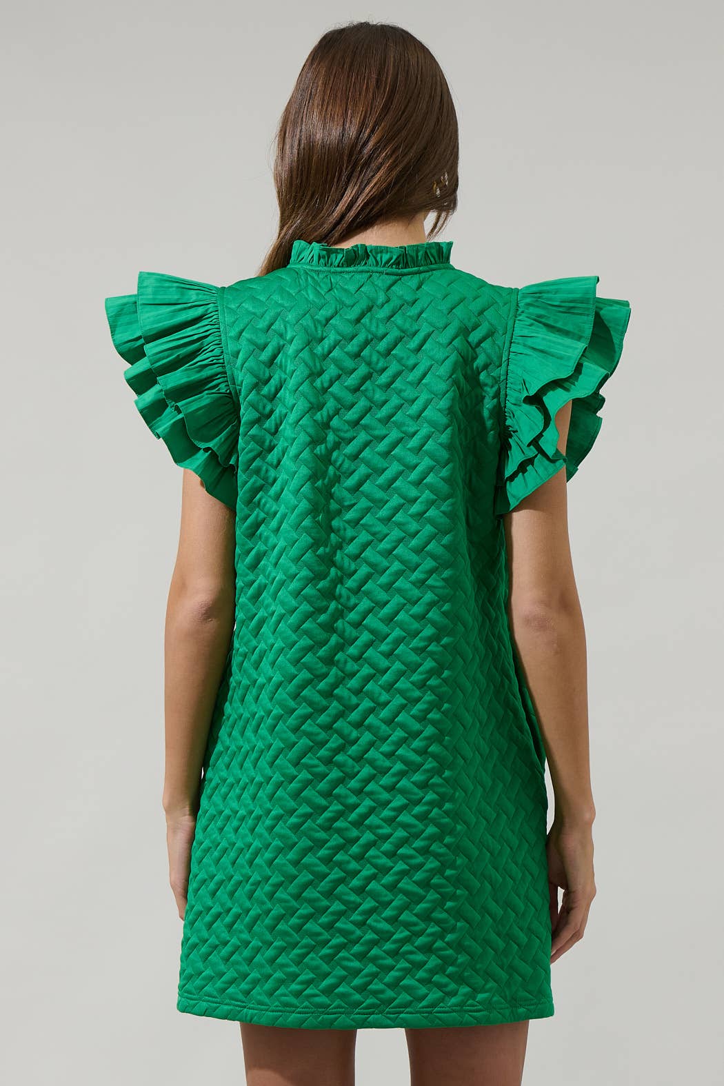 Yulia Quilted Adalee Ruffle Mini Dress: Kelly-Green