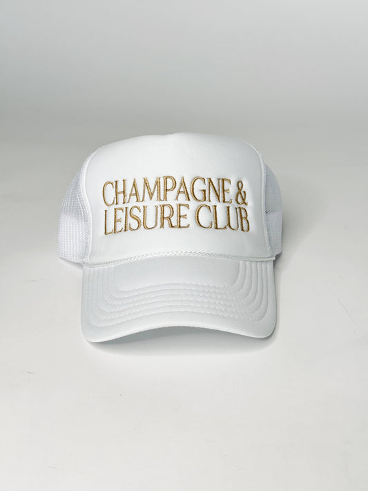 Champagne & Leisure Club Trucker Hat, White