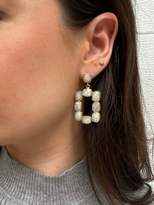 Moonstone Mini Oprah Rectangular Bezel Open Drop Earrings