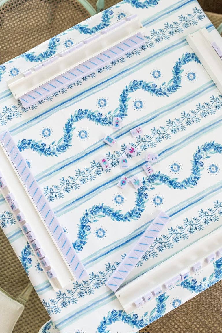 Scalloped Square Table Topper | Boxwood Garden: Delft Blue