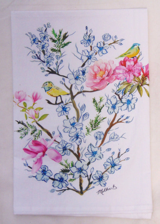 Limited Edition Watercolor Blossoms Pink Flour Sack Towel