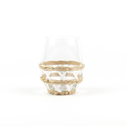 White Rattan Stemless Wine Glass
