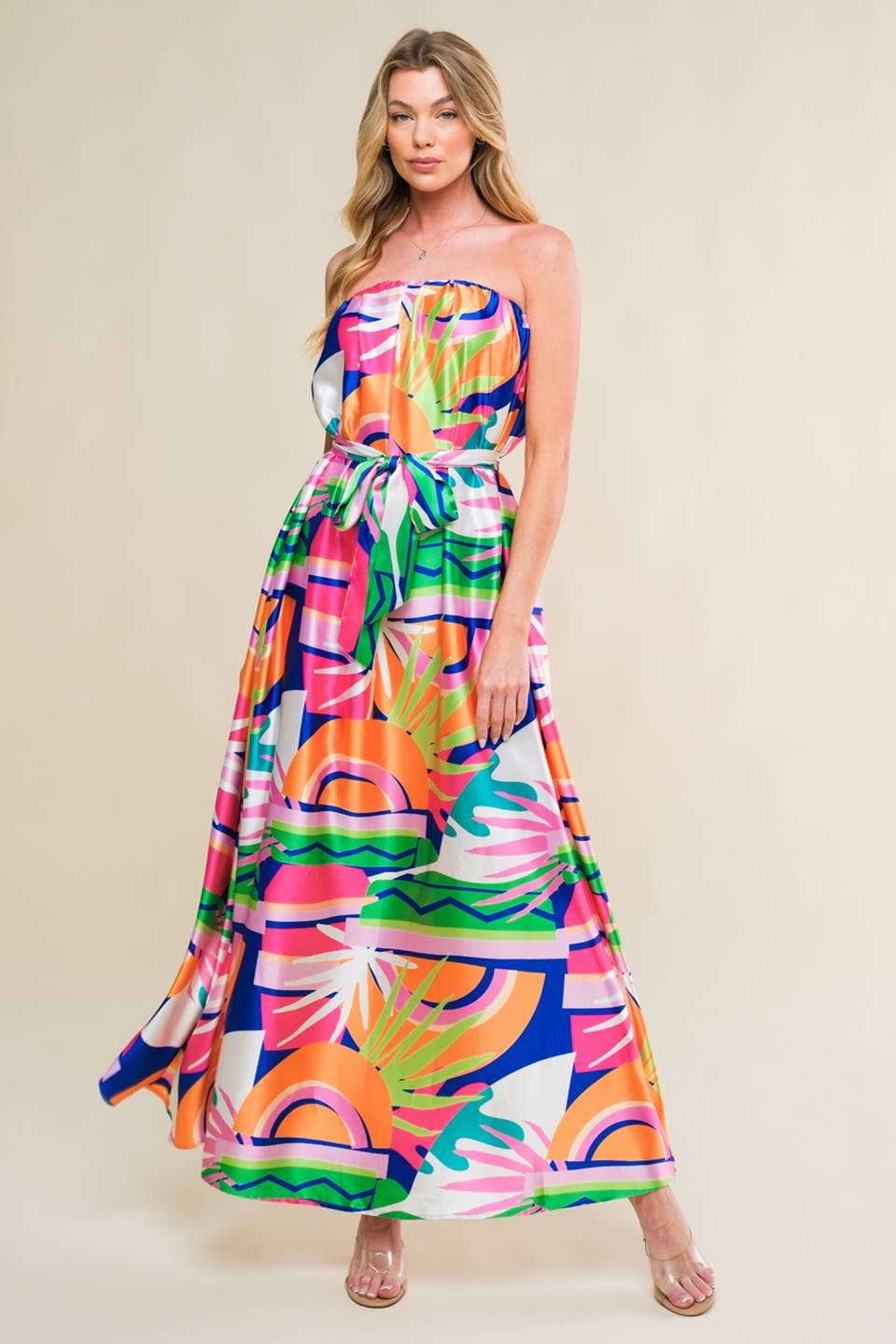 Printed woven midi dress : Navy & Pink