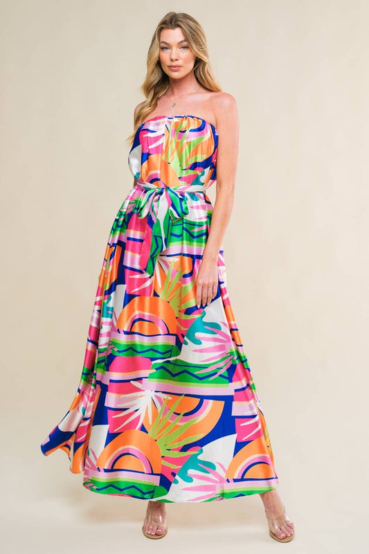 Printed woven midi dress : Navy & Pink