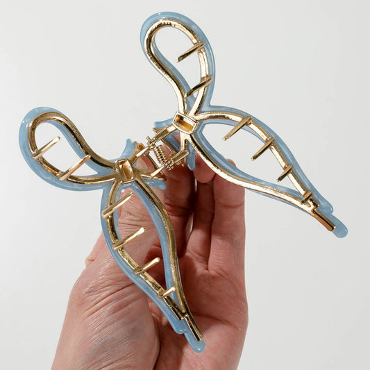 Large Ribbon Metal Bow Claw Clip, Blue