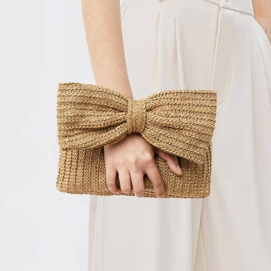 Bow Straw Clutch, Natural