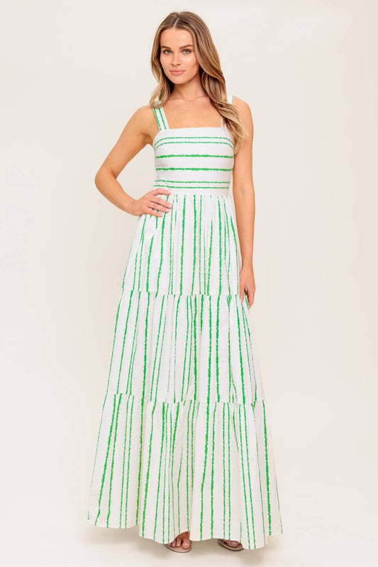 Printed woven maxi dress: Ivory & Green