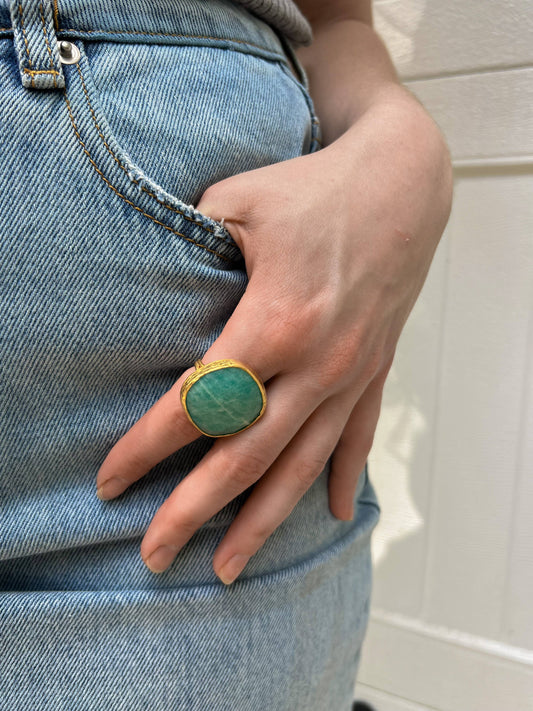 Amazonite Large Square Gemstone Ring, Adjustable
