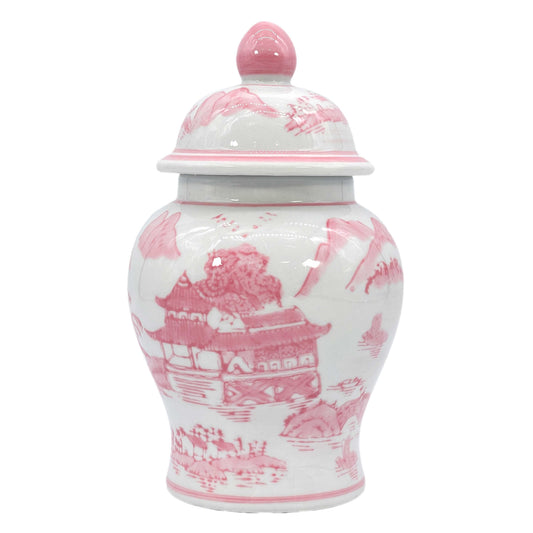 Small Chinoiserie Ceramic Decorative Tea & Ginger Jar 8": Pink