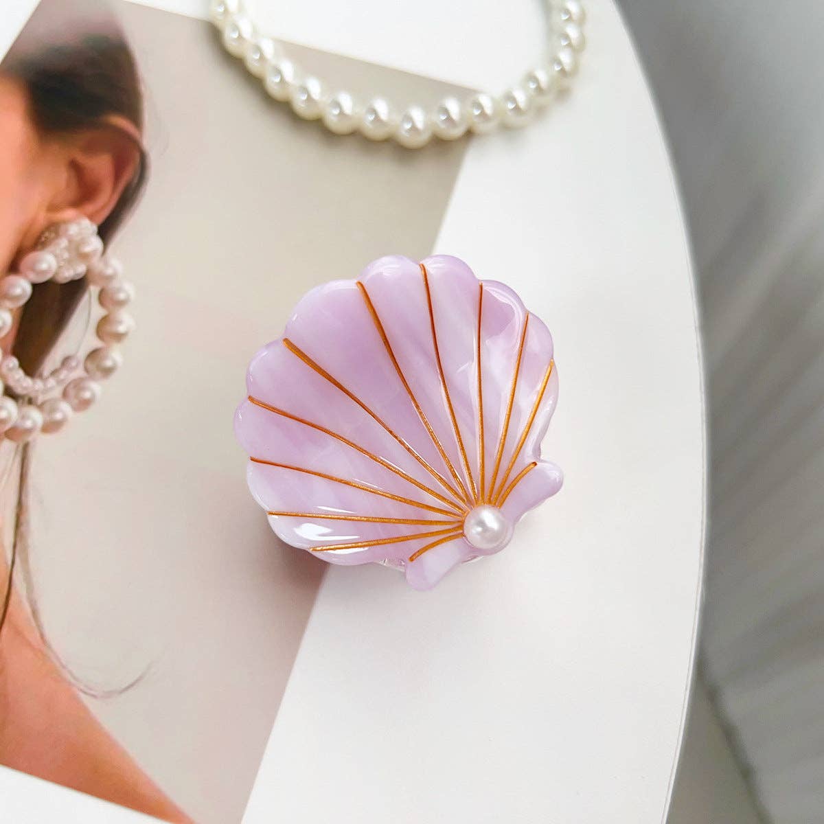 Summer Seaside Pearl Shell Acetate Hair claw clips: Cyan-blue