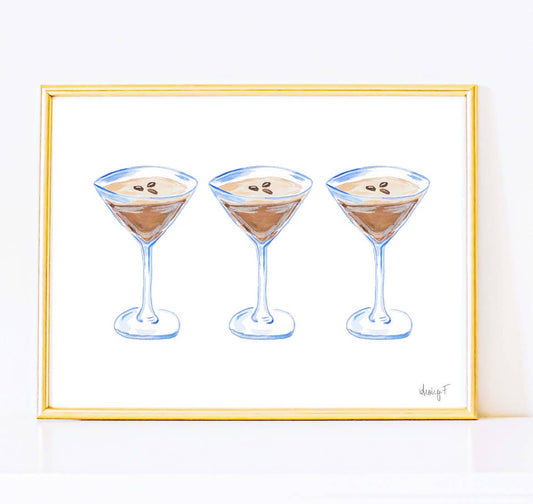 Print Watercolor Espresso Martini Trio Cocktail Art: 8” x 10”