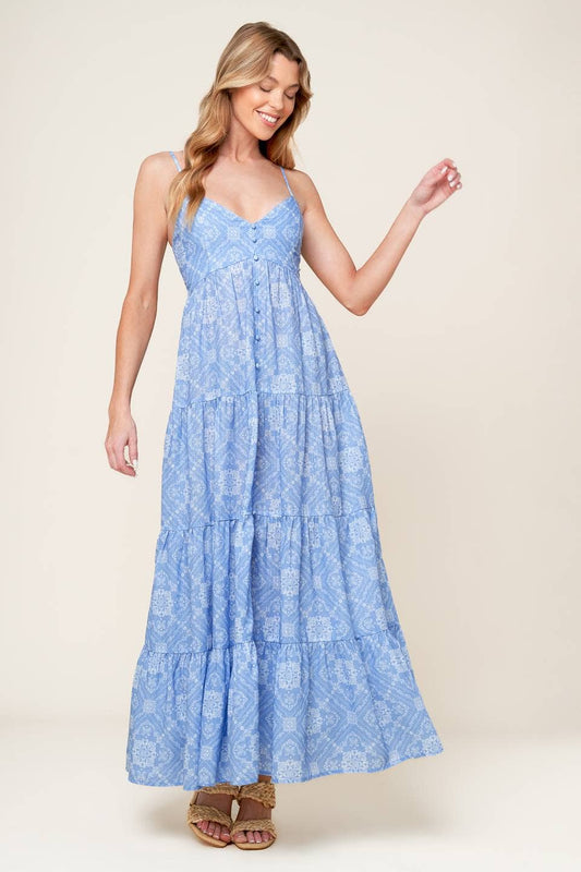 Print woven maxi dress: Slate Blue