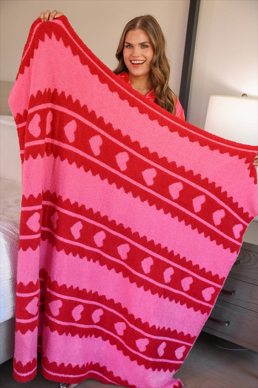 Heartfelt Stripes Blanket: Red/Pink / One Size