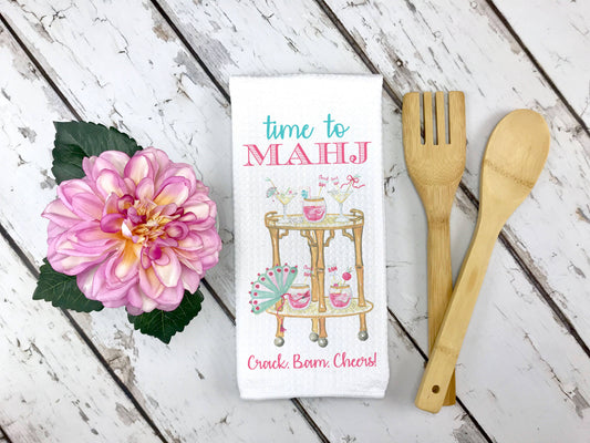 Time to Mahj Mahjong Towel, Cocktail Tile Game Decor Hostess: Transparent Cellophane Sleeve