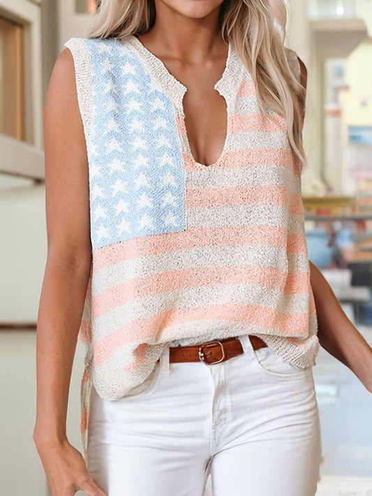 USA Flag Notched Neckline Top
