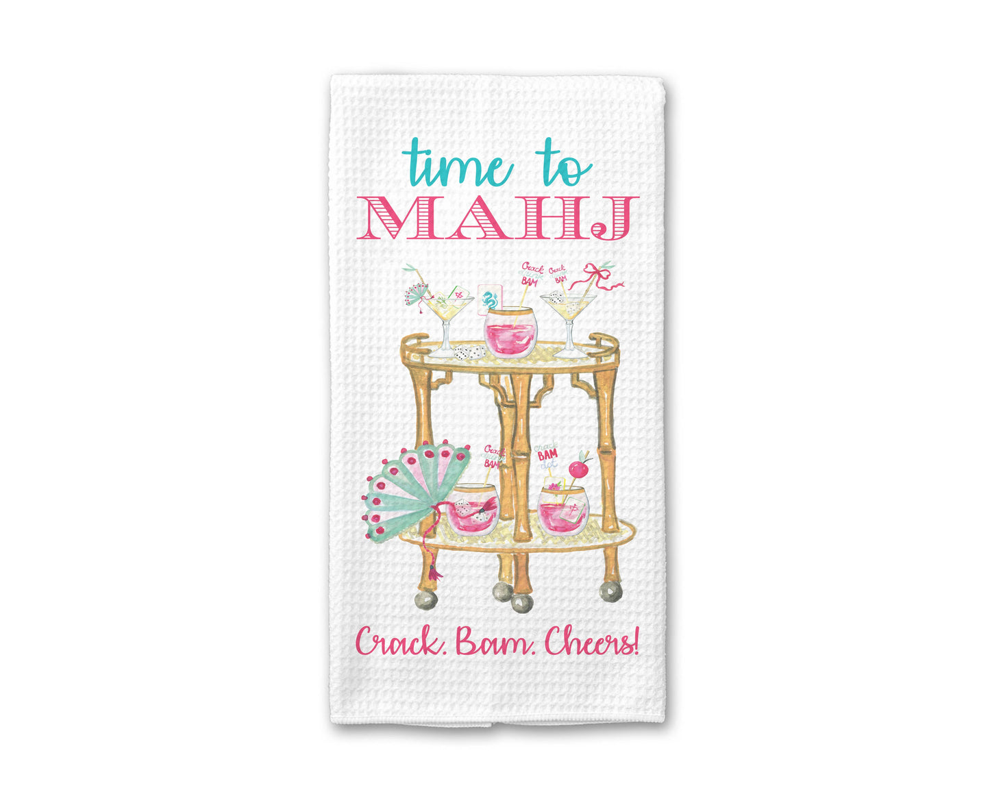 Time to Mahj Mahjong Towel, Cocktail Tile Game Decor Hostess: Transparent Cellophane Sleeve