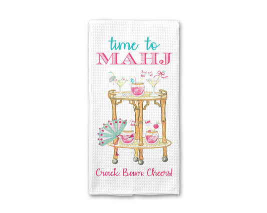 Time to Mahj Mahjong Towel, Cocktail Tile Game Decor Hostess: Transparent Cellophane Sleeve